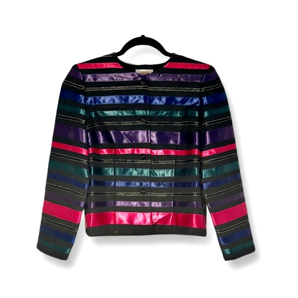 TALBOTS MULTICOLORED STRIPED LONG SLEEVE HOLIDAY Vintage BLAZER Women's SIZE 4